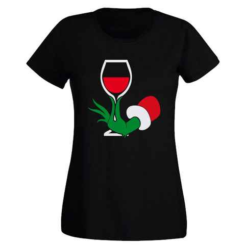 G-graphics T-Shirt Damen T-Shirt - Wein-Grinch mit trendigem Frontprint, Slim-fit, Aufdruck auf der Vorderseite, Spruch/Sprüche/Print/Motiv, für jung & alt