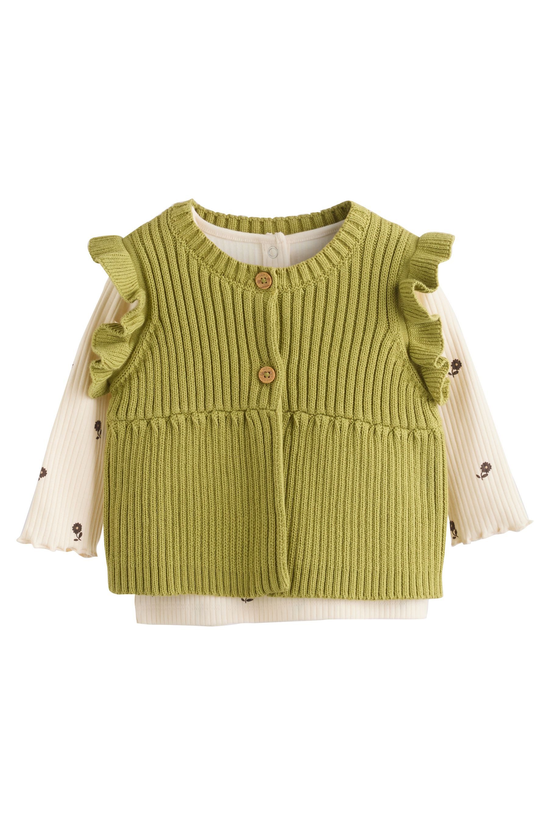 Next Langarmshirt & Leggings 3-teiliges Babyset aus Stricktop und Ripptop (3-tlg) – Bild 2 von 5