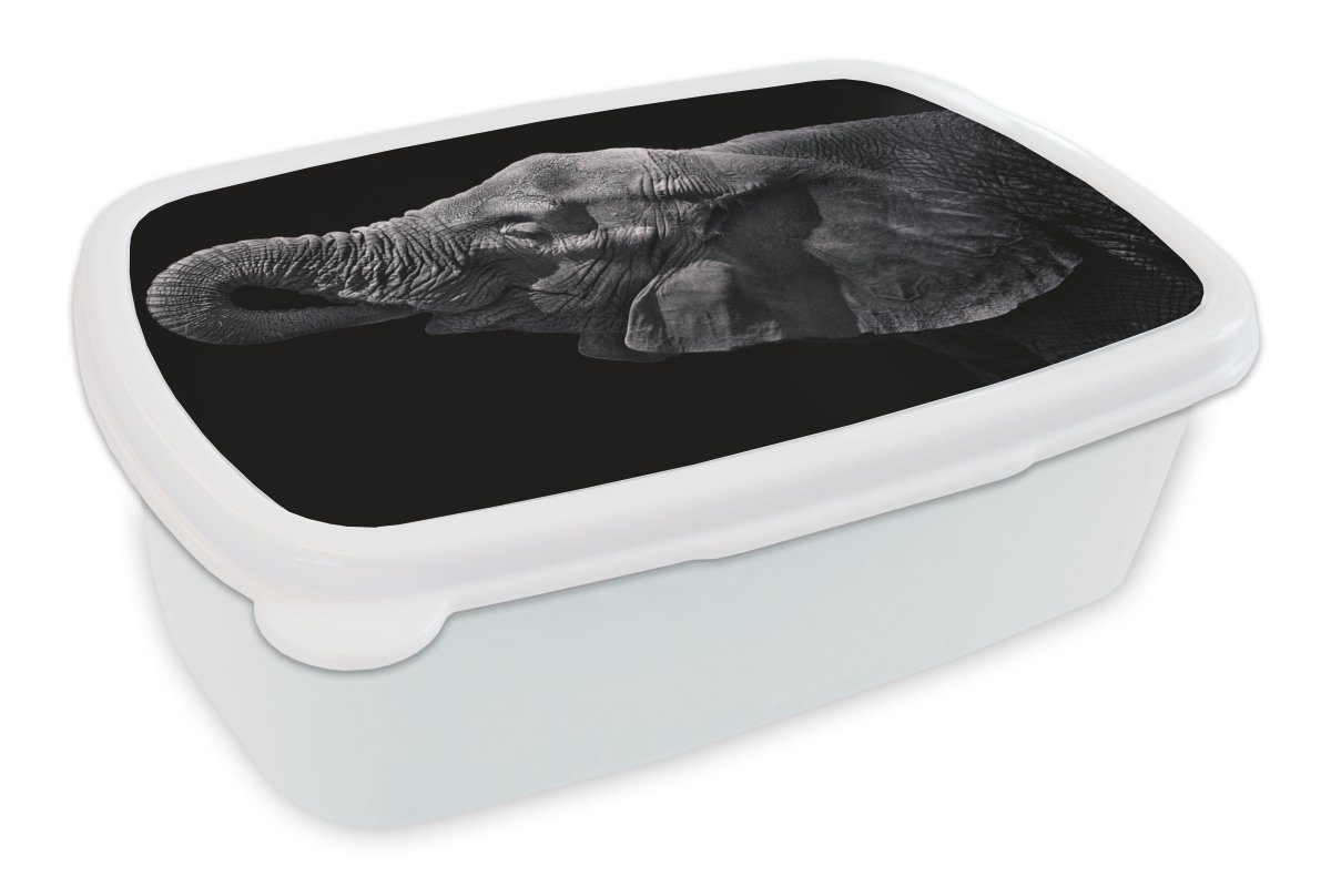 MuchoWow Lunchbox Elefant - Tiere - Schwarz - Natur, Kunststoff, (2-tlg), Brotbox für Kinder und Erwachsene, Brotdose, für Jungs und Mädchen weiß