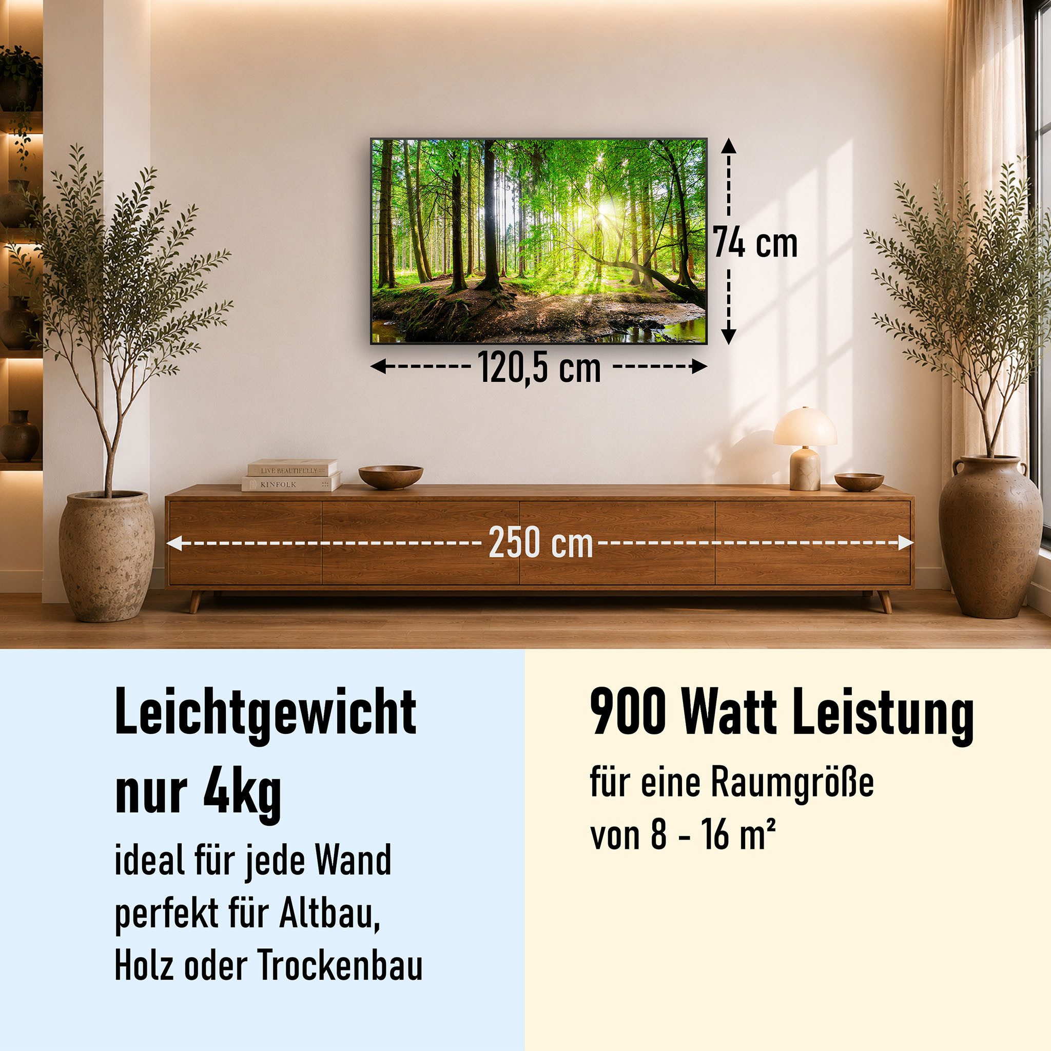 STEINFELD Heizsysteme Infrarotheizung Bild 900W, 120x74cm, Made in Germany, 7 Jahre Garantie, mit Thermostat, Schwarz