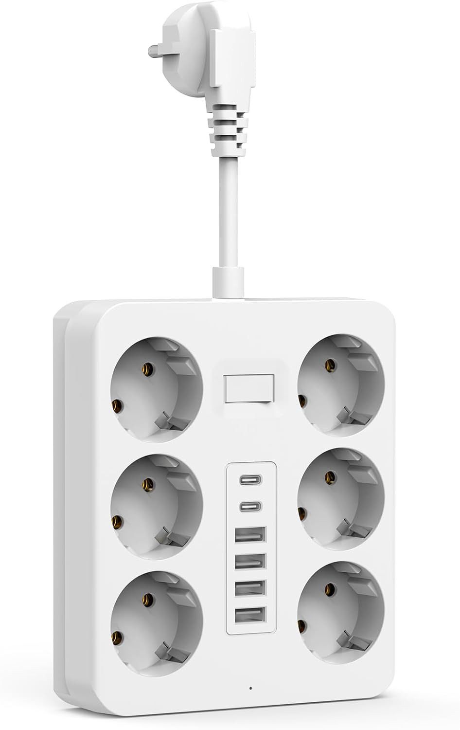 LaCute 12in1 Steckdosenadapter mit 6 Schutzkontaktsteckdosen und 6 USB Ports Mehrfachsteckdose 12-fach (6x Steckdosen, 2x USB-C Ports, 4x USB-A Ports, Ein-/Ausschalter, Überlastschutz, Automatisches Abschalten bei Fehlfunktion, Überlastschutz, Automatische Abschaltung bei Fehlfunktion), Gleichzeitiges Laden mehrerer Geräte USB erkennt angeschlossene Geräte