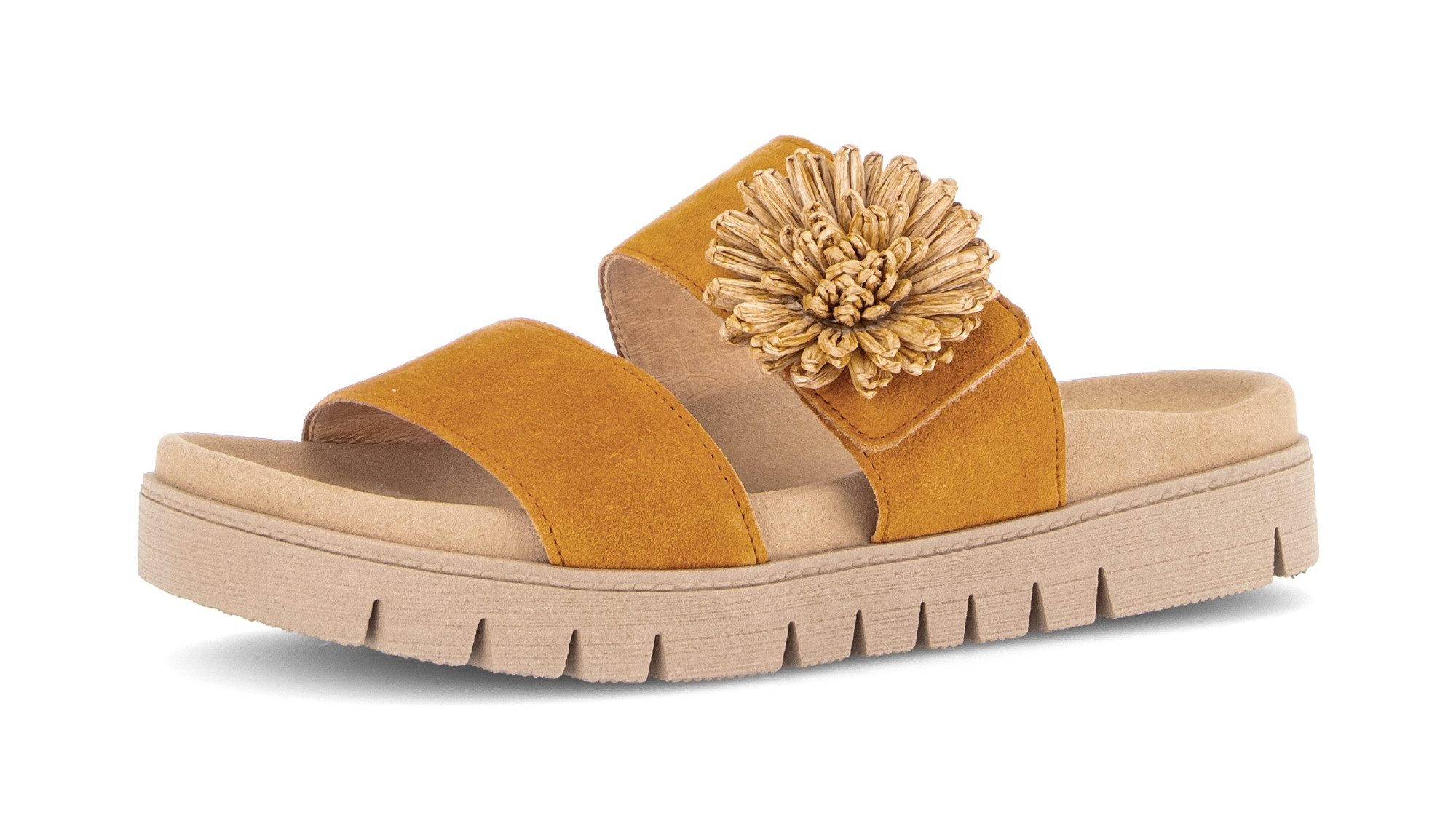 Gabor Pantolette Plateau, Sommerschuh, Schlupfschuh mit Bast-Zierblüte