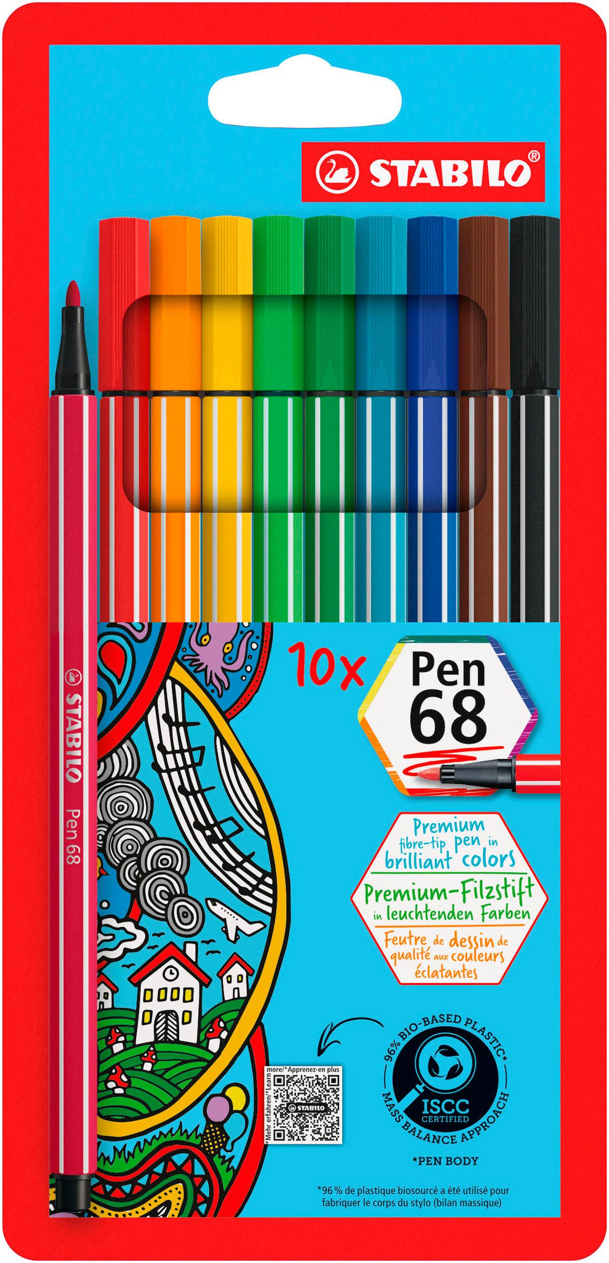 STABILO Filzstift Premium-Filzstift - STABILO Pen 68 - 10er Pack - 10 Farben, Made in Germany