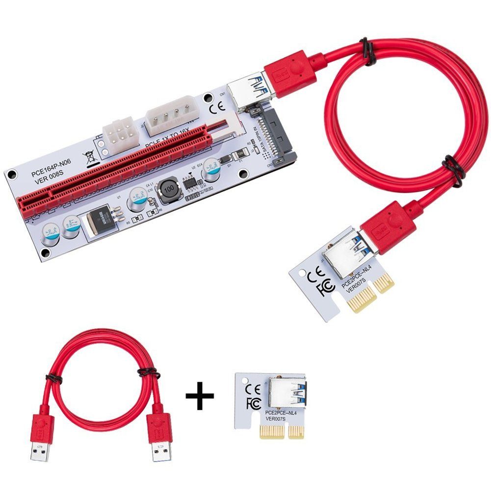 Bolwins N32C USB 3.0 PCI-E Express 1x zu16x Extender Riser Board Karte Adapter Computer-Adapter PCIe x1 zu PCIe x16, 60 cm, Powered Riser, Molex-Stromversorgung, Stabile Kondensatoren