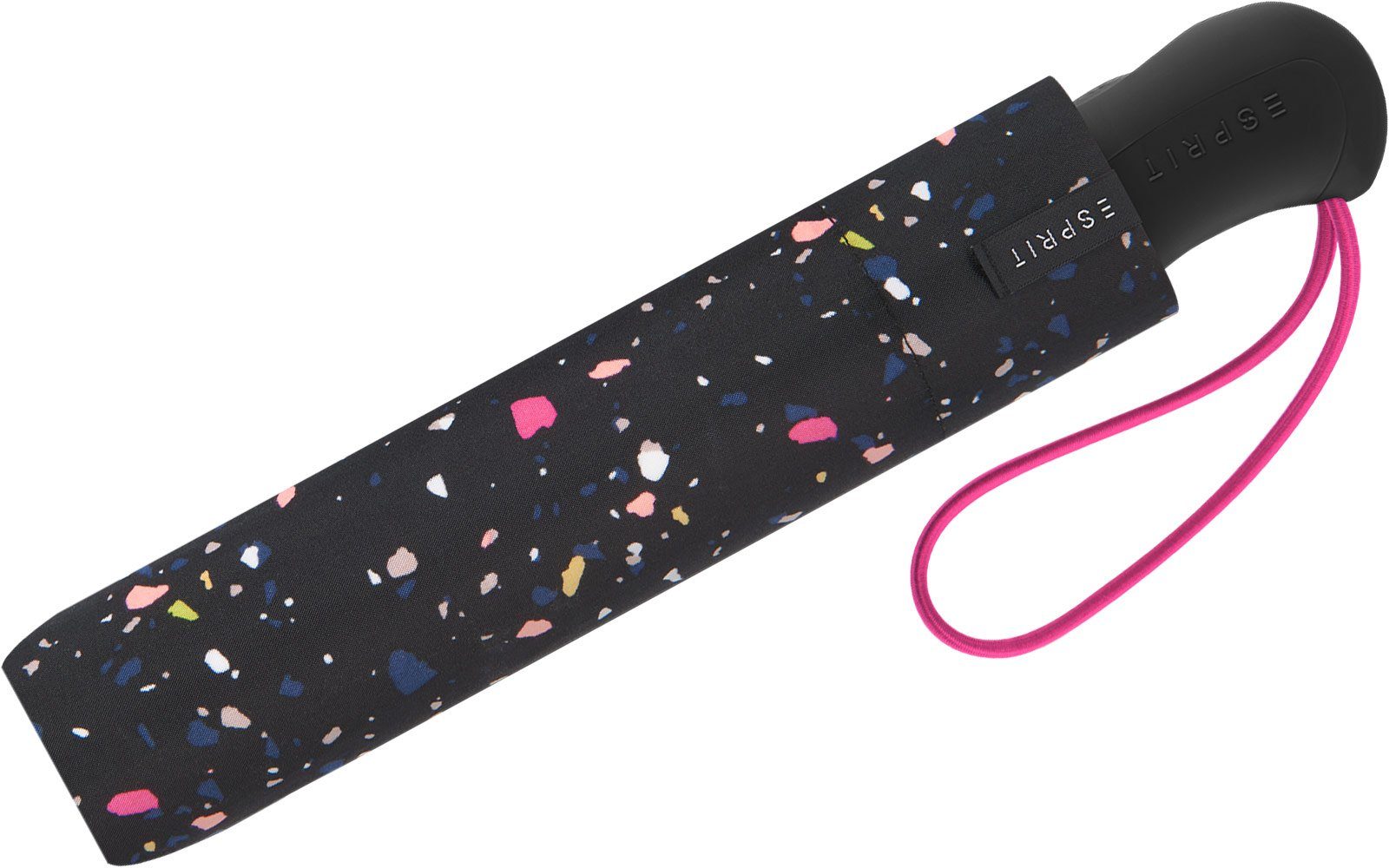 Esprit Taschenregenschirm Easymatic Terrazzo Light stabil, Dots schwarz, - - Auf-Zu-Automatik praktisch, mit
