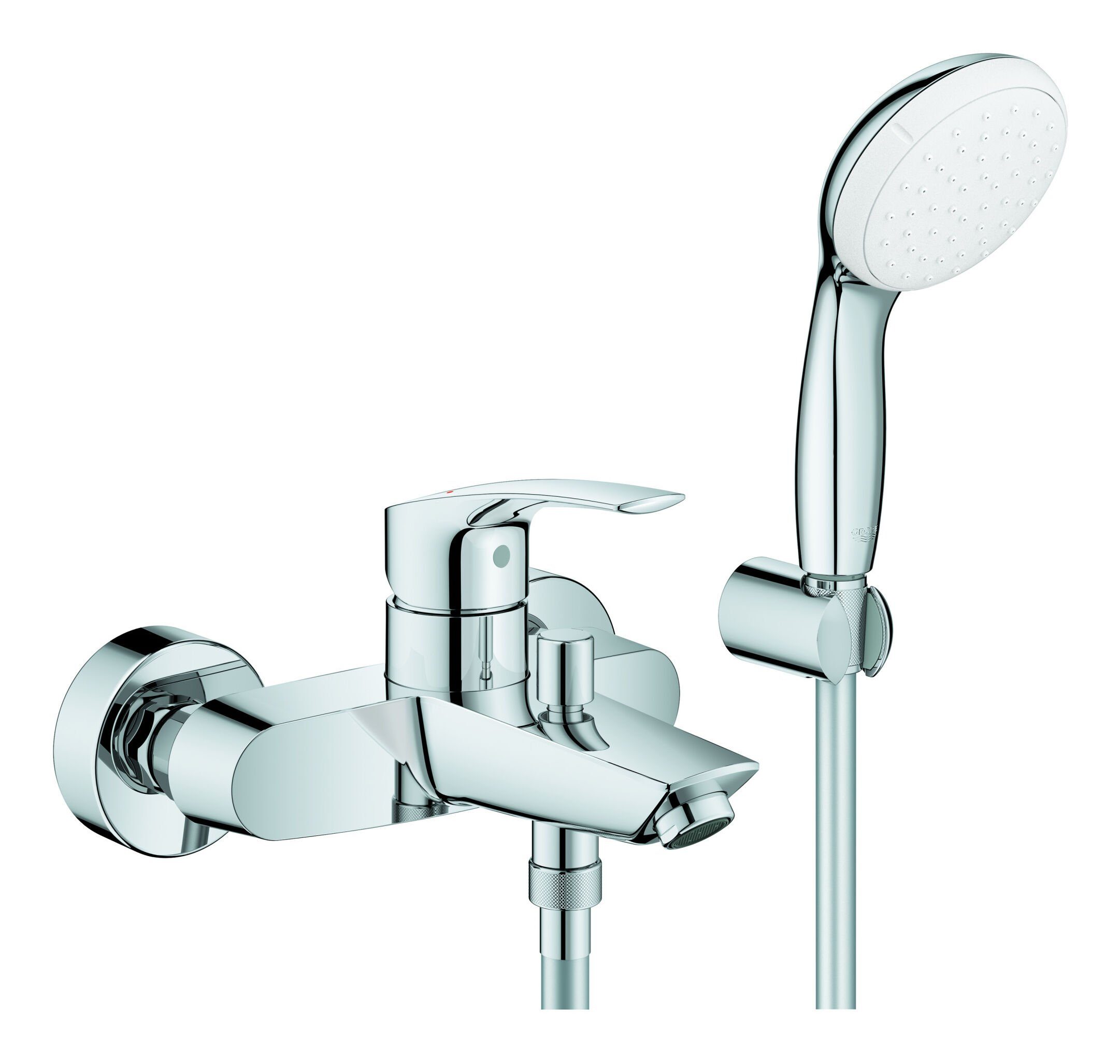 Grohe Wannenarmatur Eurosmart Einhand-Wannenbatterie schlankes Chrom - Brausegarnitur mit Design