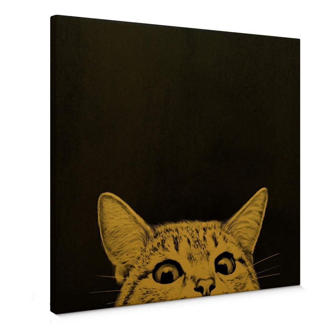 K&L Wall Art Leinwandbild Vintage Gold Leinwandbild Graves Are you asleep yet Süße Katze, handmade Wohnzimmer Wandbild