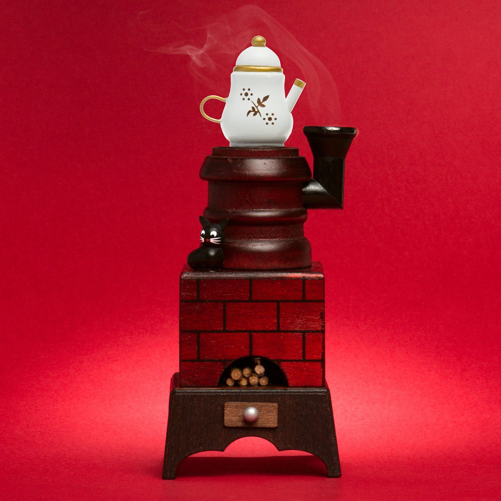 SIKORA Weihnachtsfigur SIKORA RM-E Räuchermännchen braun/rot Räucherofen Holz Räucherofen Kaffeekanne Katze mit aus E01 - mit