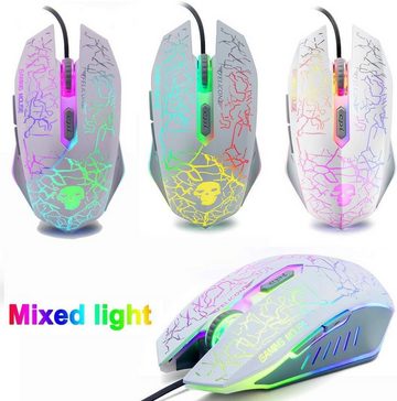 LexonTech Gaming UK-Layout, Regenbogen-LED-Hintergrundbeleuchtung Tastatur- und Maus-Set, USB-GamerTastatur mit 2400 DPI 6 Tasten Regenbogen-Gaming-Maus Mauspad