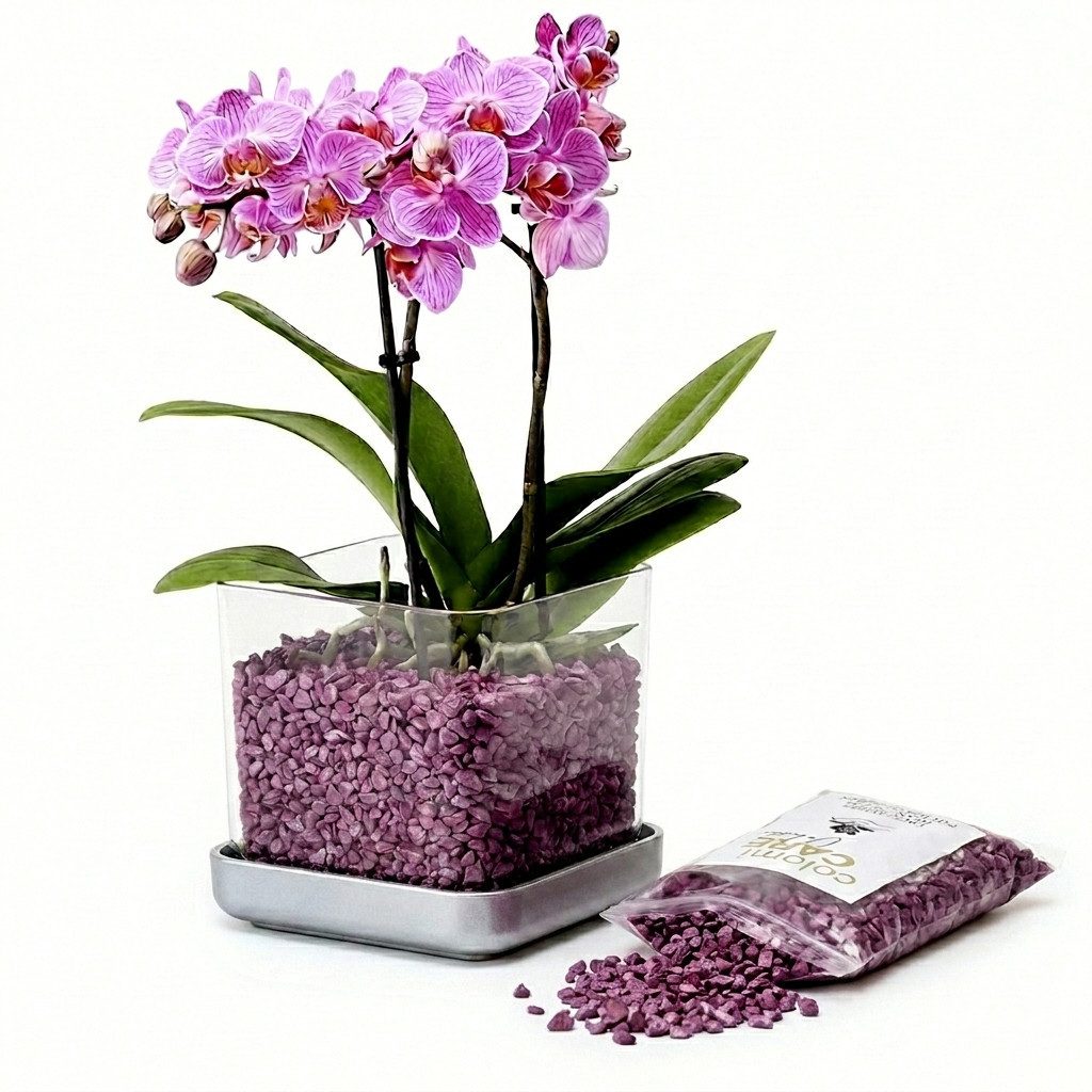 colomi Blumentopf ColomiCare Orchideentopf transparent + 1 L Orchideengranulat – Set (Spar-Set, 1x Orchideentopf 1x 1Liter Orchideengranulat)