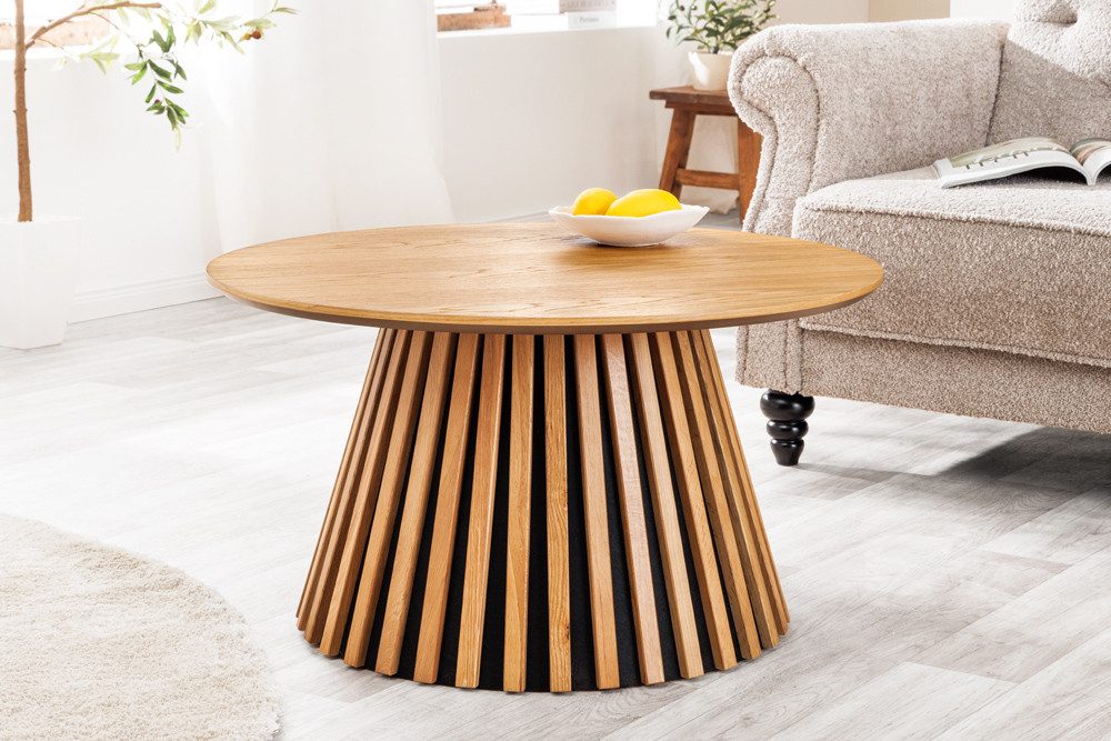 riess-ambiente Couchtisch VALHALLA WOOD 70cm natur · runder Wohnzimmertisch im Japandi-Design (Einzelartikel, 1-St), Säulenfuß aus Massivholz · 1,8cm Tischplatte · Eiche
