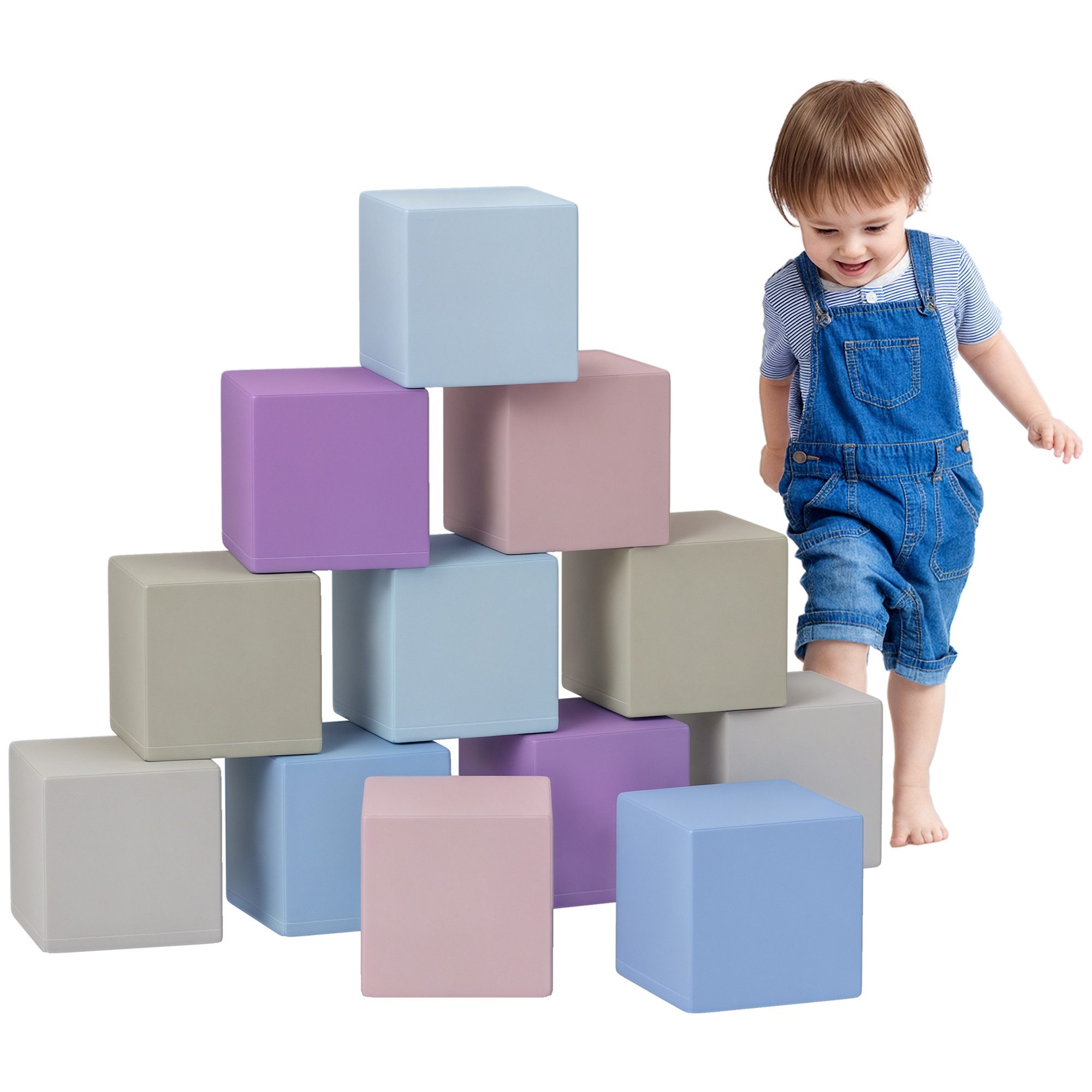 HOMCOM Bauklötze Kunstleder EPE Spielbausteine, (Bauspielzeug, 12 St., Schaumstoff Bausteine), Schaumstoffblöcke für 1-3 Jahre alt Kinder