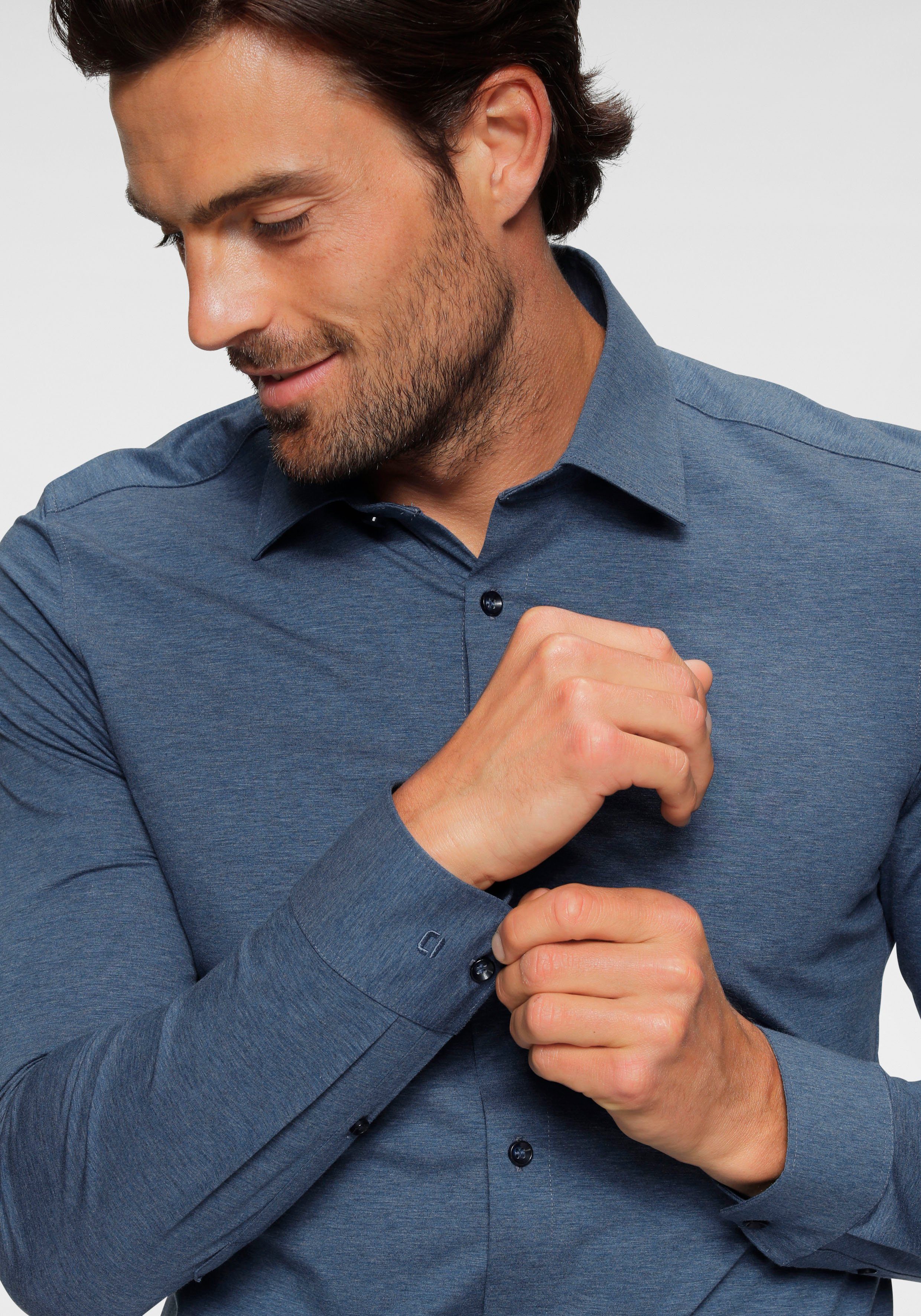 OLYMP Businesshemd rauchblau body Jersey Qualität fit in Five Level