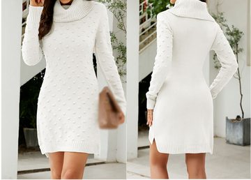 AFAZ New Trading UG Strickkleid Weißes langes Rollkragen-Strickkleid für Damen im Herbst und Winter