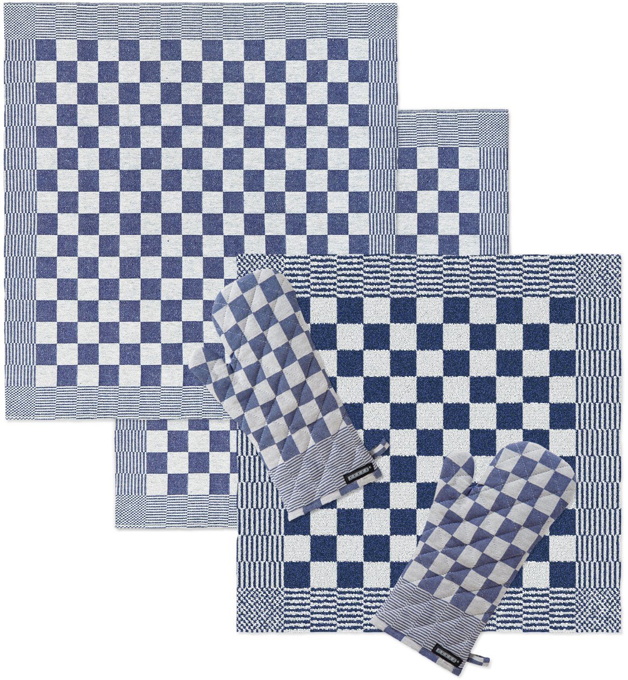 DDDDD Geschirrtuch Barbeque, (Set, Combi-Set:1x Küchentuch, 2x Geschirrtuch & 2x Ofenhandschuh) blau