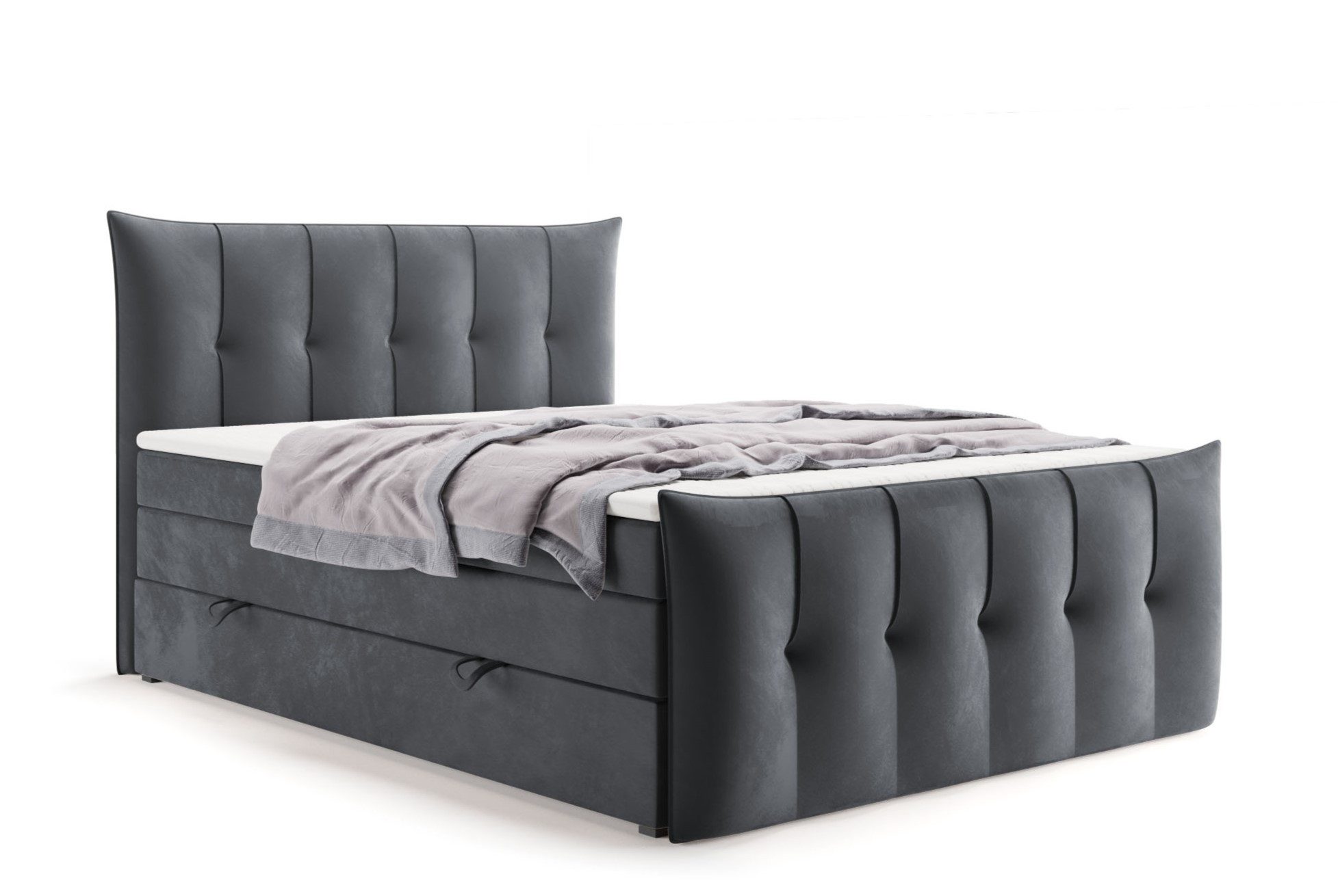 Labett Boxspringbett mit Bettkasten, Doppelmatratze PREMIUM 11 KING 160x200 180x200 200x200 (2 Bettkästen, Topper), Bonellfederkern- und Taschenfederkernmatratze