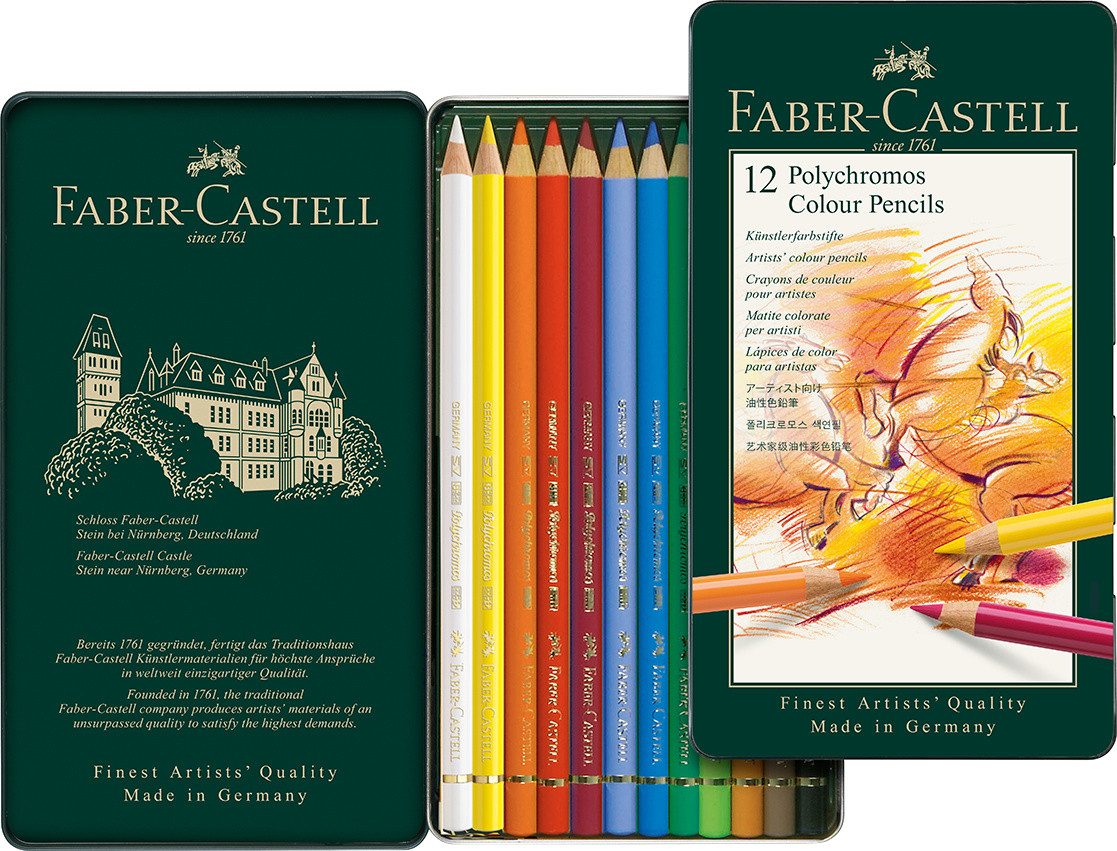 Faber-Castell Buntstift Polychromos, Künstlerfarbstifte, 12er Set im Metalletui