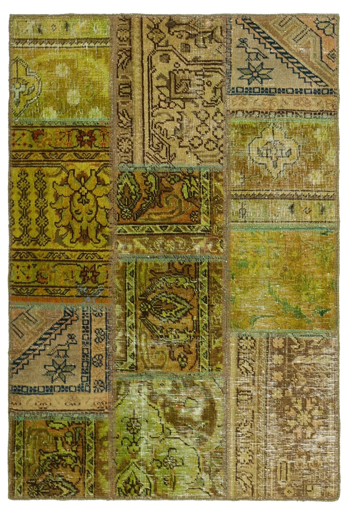Wohnando Teppich MY-RUG Vintage Patch Work Floral & Ornamentiert 124x86cm, Rechteckig, Höhe: 10 mm, Handgeknüpfter Teppich,Handgesponnene Wolle, mit Naturfarben gegärbt
