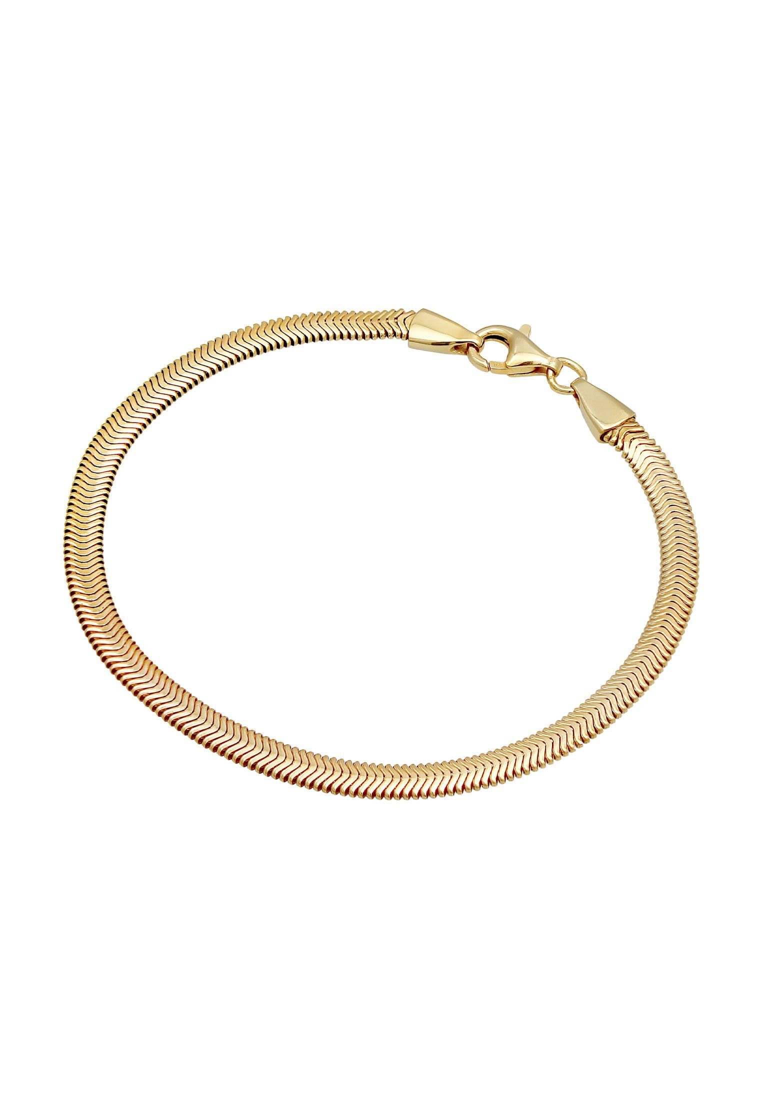 Kuzzoi Armband Fischgräte Elegant Gold Schlangenkette Flach 925 Silber