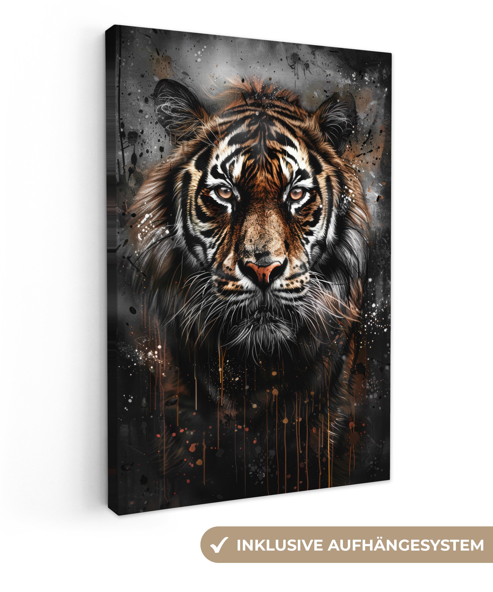 OneMillionCanvasses® Leinwandbild Tiger - Tiere - Porträt - Luxus - Schwarz günstig online kaufen