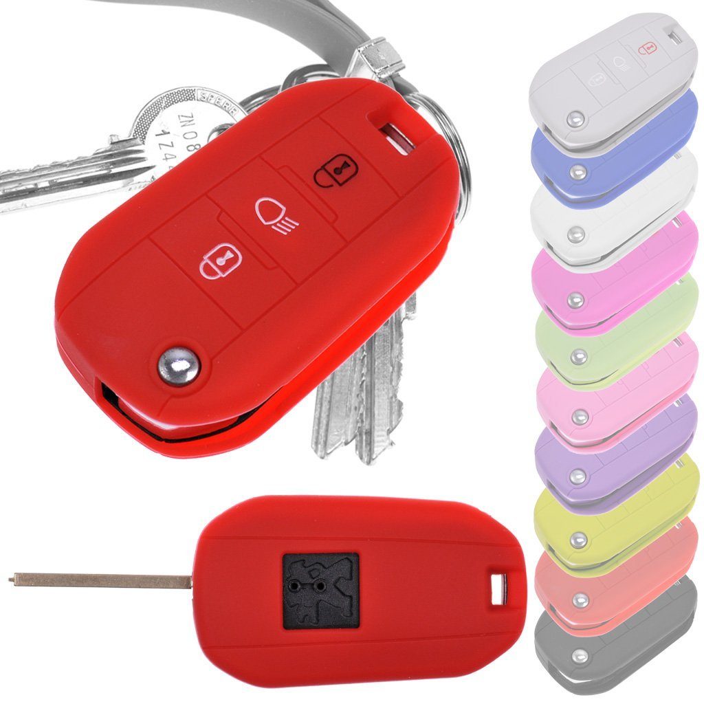 mt-key Schlüsseltasche Citroen Schutzhülle Softcase Rot, Expert Autoschlüssel Spacetourer für 508 Silikon 2008 C3 5008 308 301 Peugeot C4 208