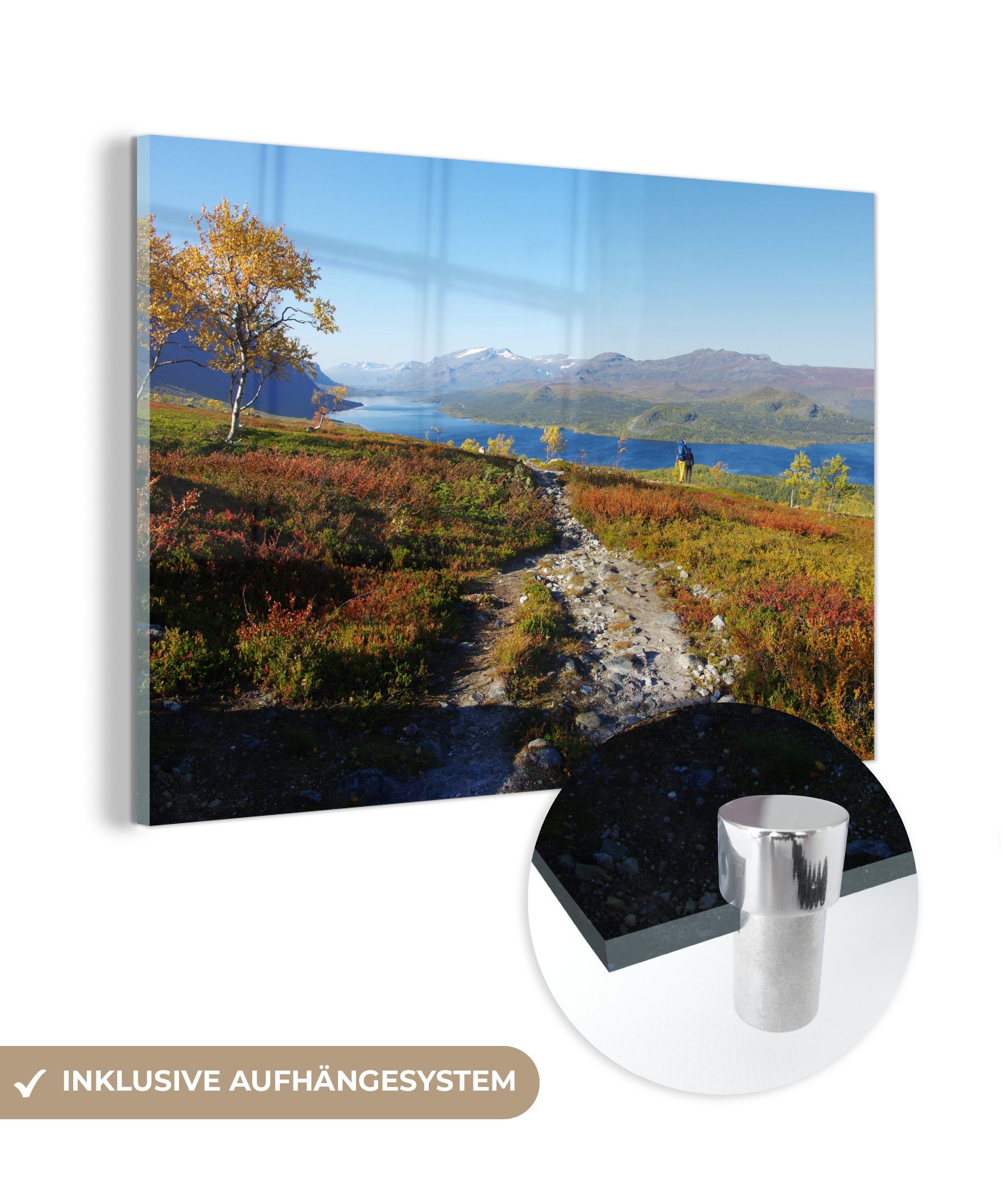 MuchoWow Acrylglasbild Klarer Himmel über der Herbstlandschaft des Sarek-Nationalparks in, (1 St), Acrylglasbilder Wohnzimmer & Schlafzimmer