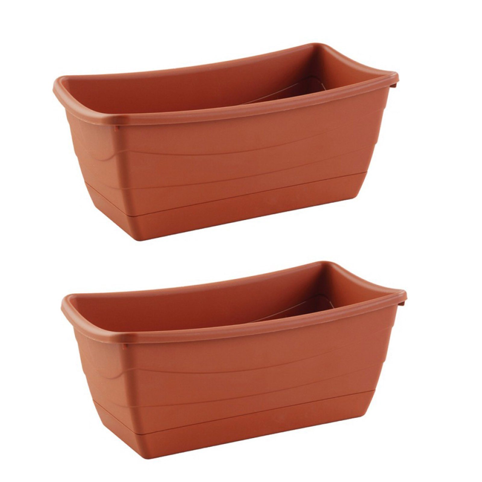 HAC24 Pflanzkübel Pflanzschale Blumenkasten Blumentopf Pflanzentopf (2 St), Eckig aus Kunststoff Terracotta 26 x 13 cm