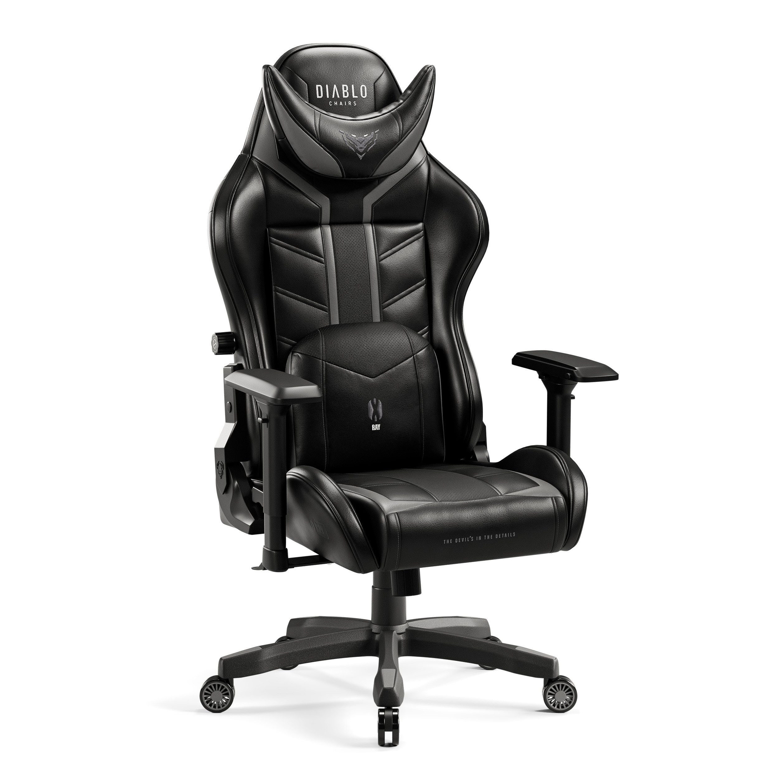 DIABLO CHAIRS Gaming-Stuhl X-Ray Kunstleder perforiert ergonomisch 4D-Armlehnen (4D-Armlehnen, Magnetkopfstütze, HDS Air perforiert, Kids S Normal L King XL), Magnetkopfstütze Lendenkissen TiltTech Wippfunktion
