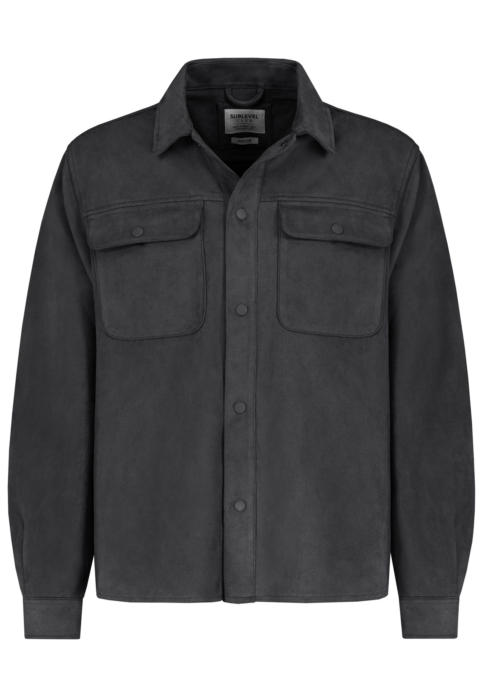 SUBLEVEL Blouson Veloursoptik Hemdkragen Druckknopfleiste für Herren (1-St) Brustpattentaschen, Abgerundeter Saum, Ärmelmanschetten