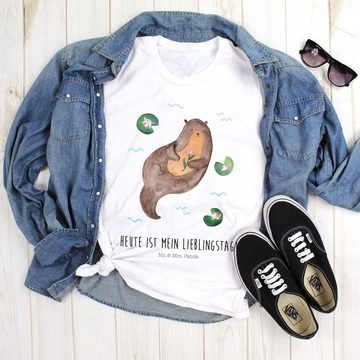 Mr. & Mrs. Panda T-Shirt Otter mit Seerose - Weiß - Geschenk, Fischotter, Seeotter, Sprüche, g (1-tlg)