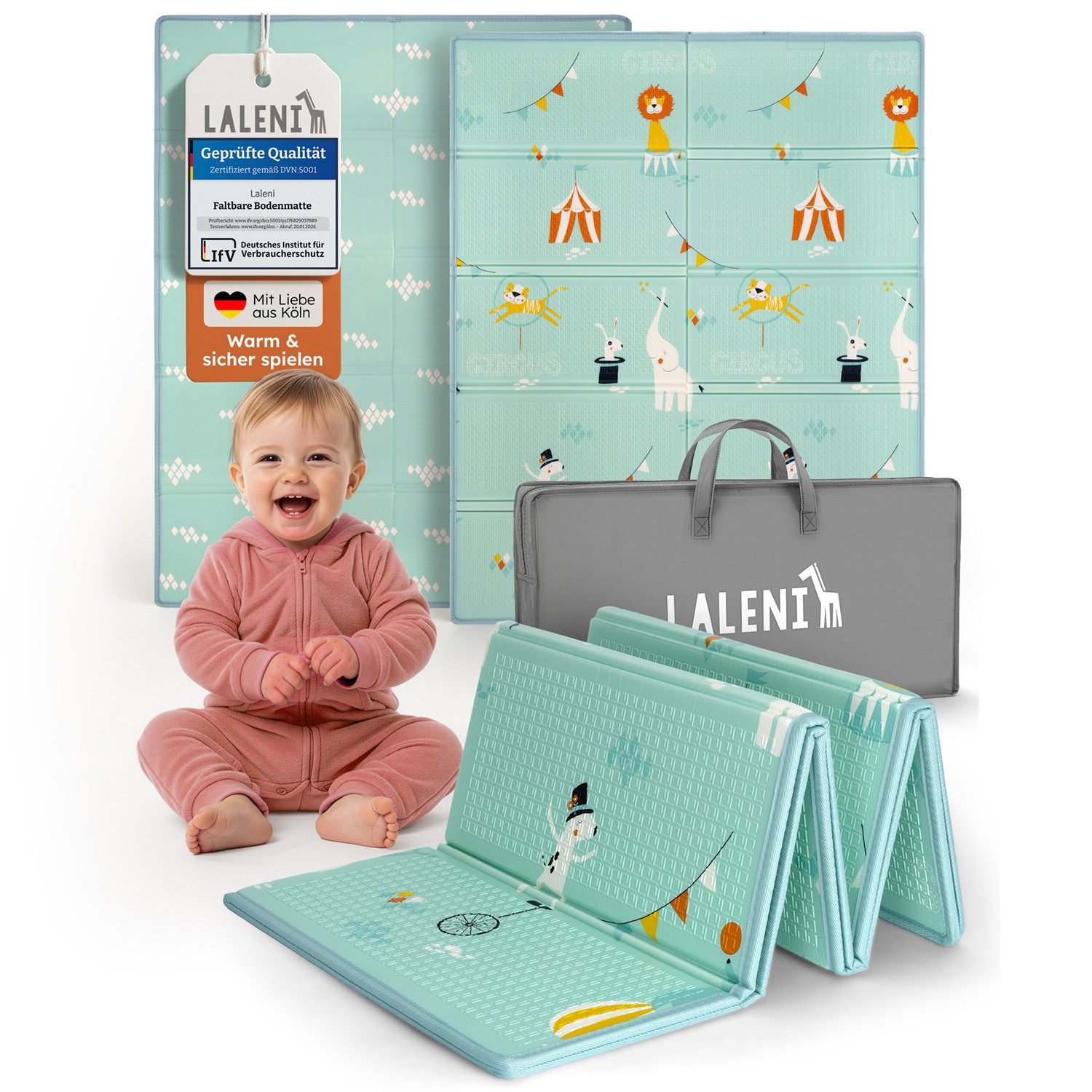 Laleni Spielmatte Krabbelmatte Baby, wasserdichte Spielmatte faltbar - Indoor & Outdoor, isolierende Spielmatte Kinder - weich & schützt vor kaltem Untergrund
