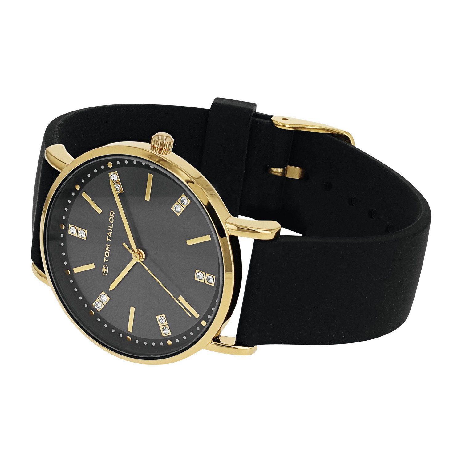 TOM TAILOR Quarzuhr 2100501, Armbanduhr, Damenuhr, Silikonarmband, analog, Glassteine