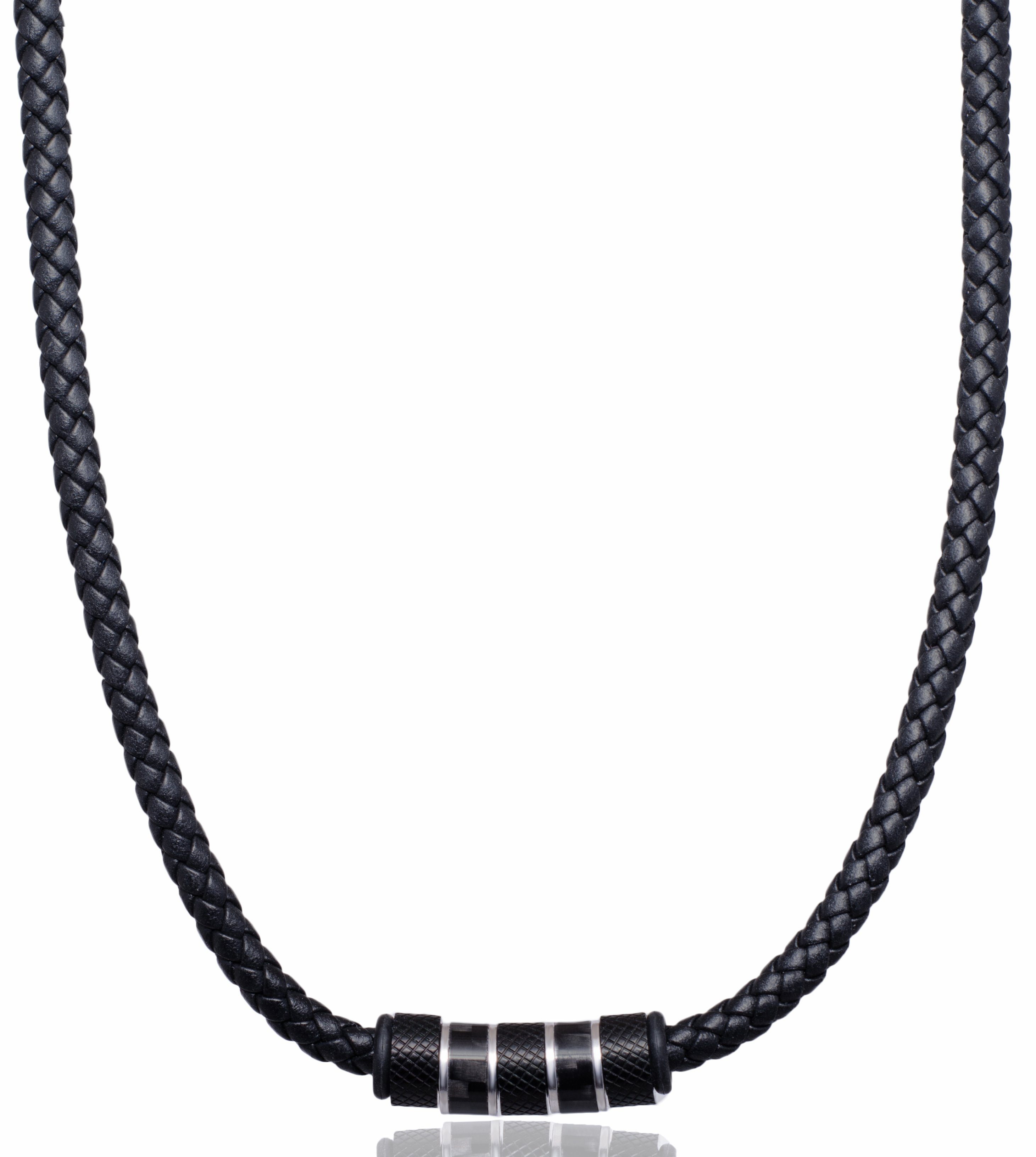 David Galvani Kette mit Anhänger Herren Lederkette Schwarz mit Edelstahl Beads, Handmade in Deutschland