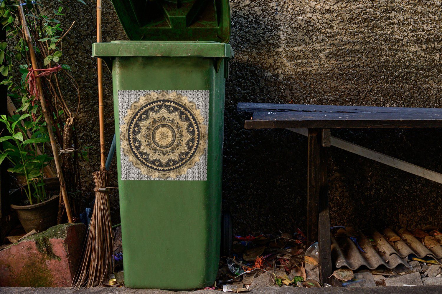 MuchoWow - St), Bohème (1 - Mülltonne, - Luxus Blume Gold Container, Sticker, Abfalbehälter - Wandsticker Mandala Mülleimer-aufkleber,