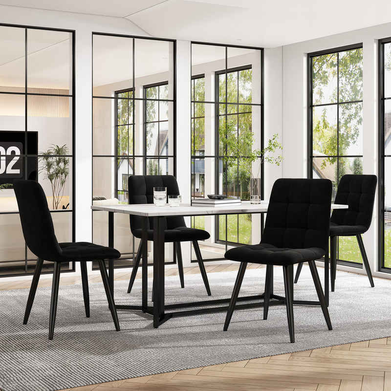 MODFU Essgruppe Esszimmerstuhl, Esstisch mit 4 Stühlen Set Küchetisch Samt, Metallbeine