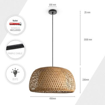 Paco Home Pendelleuchte PESA, ohne Leuchtmittel, Bambus Korblampen Hängeleuchte Rattan Optik Natur Boho E27 Rund