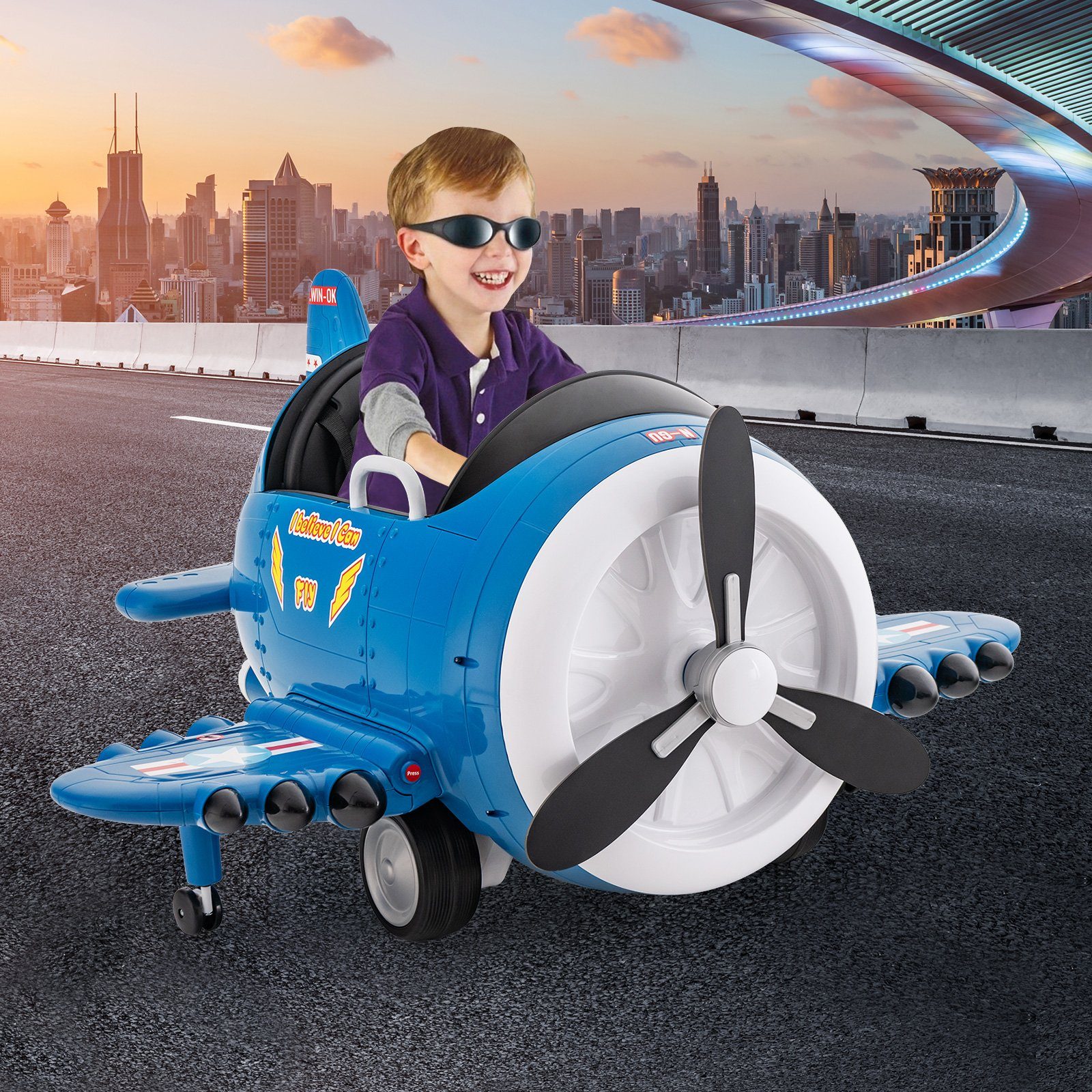 COSTWAY Elektro-Kinderauto Elektroflugzeug, mit Propeller, Flugzeugspielzeu günstig online kaufen