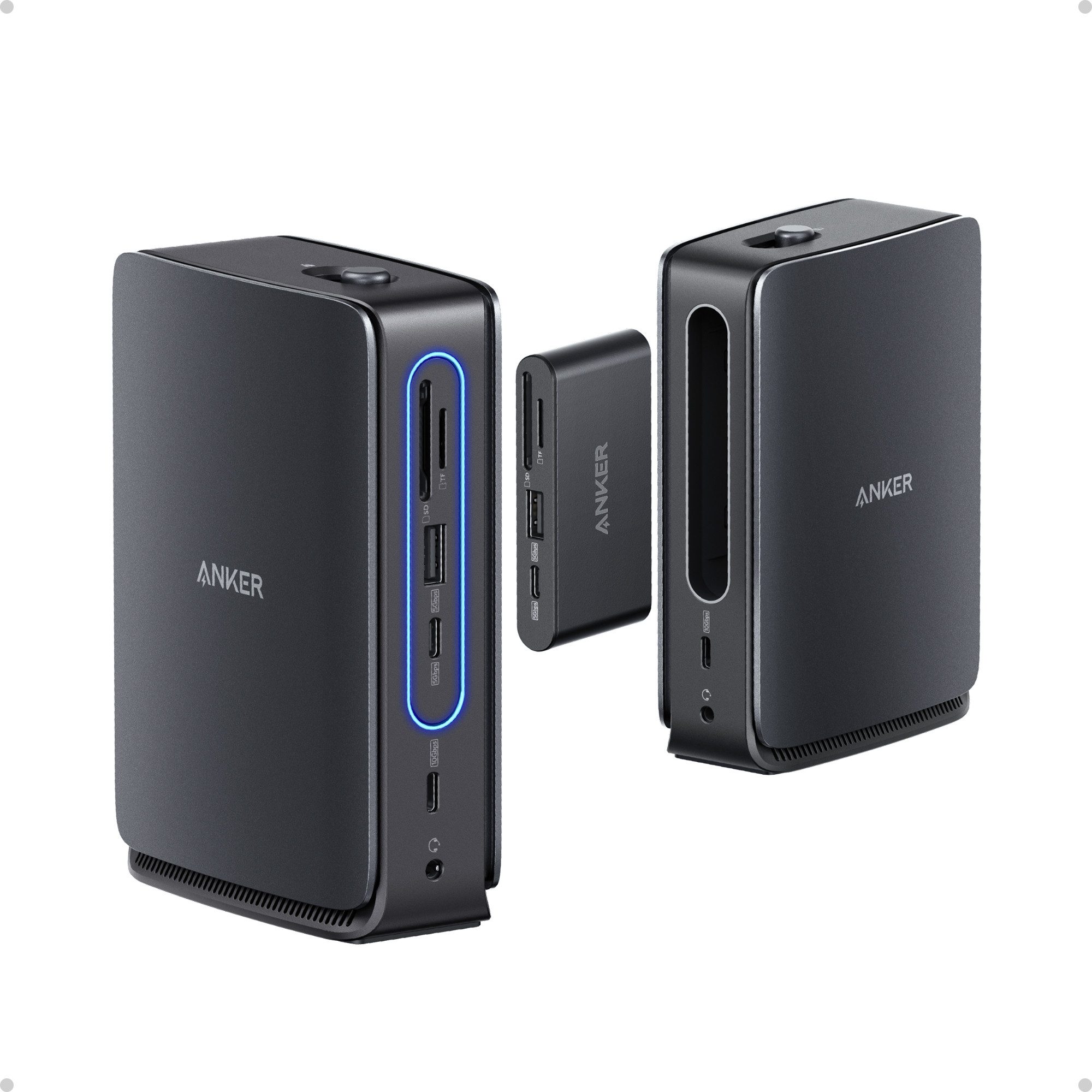 Anker Laptop-Dockingstation Anker Nano Laptop Dock, Integrierter Hub, 13-in-1 USB-C Triple-Display, (13-in-1 Dockingstation, 6-in-1 abnehmbarer Hub, 1m USB-C Kabel), Max. 100W Power Delivery, max. 10 Gbps Datenübertragung