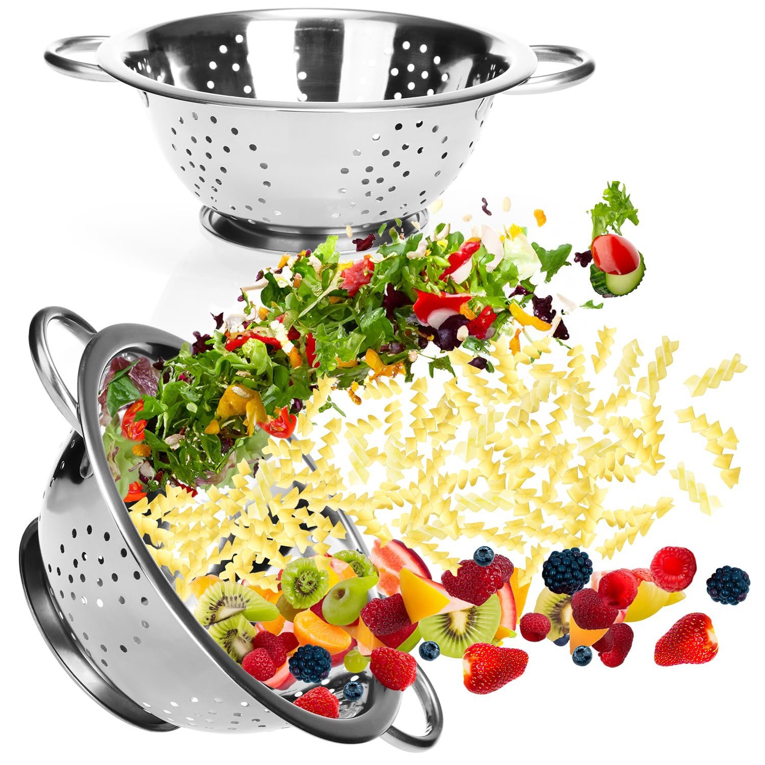 com-four Küchensieb klassisches Nudelsieb, (2-St), rundes Abtropfsieb zum Waschen von Obst, Gemüse und Salat