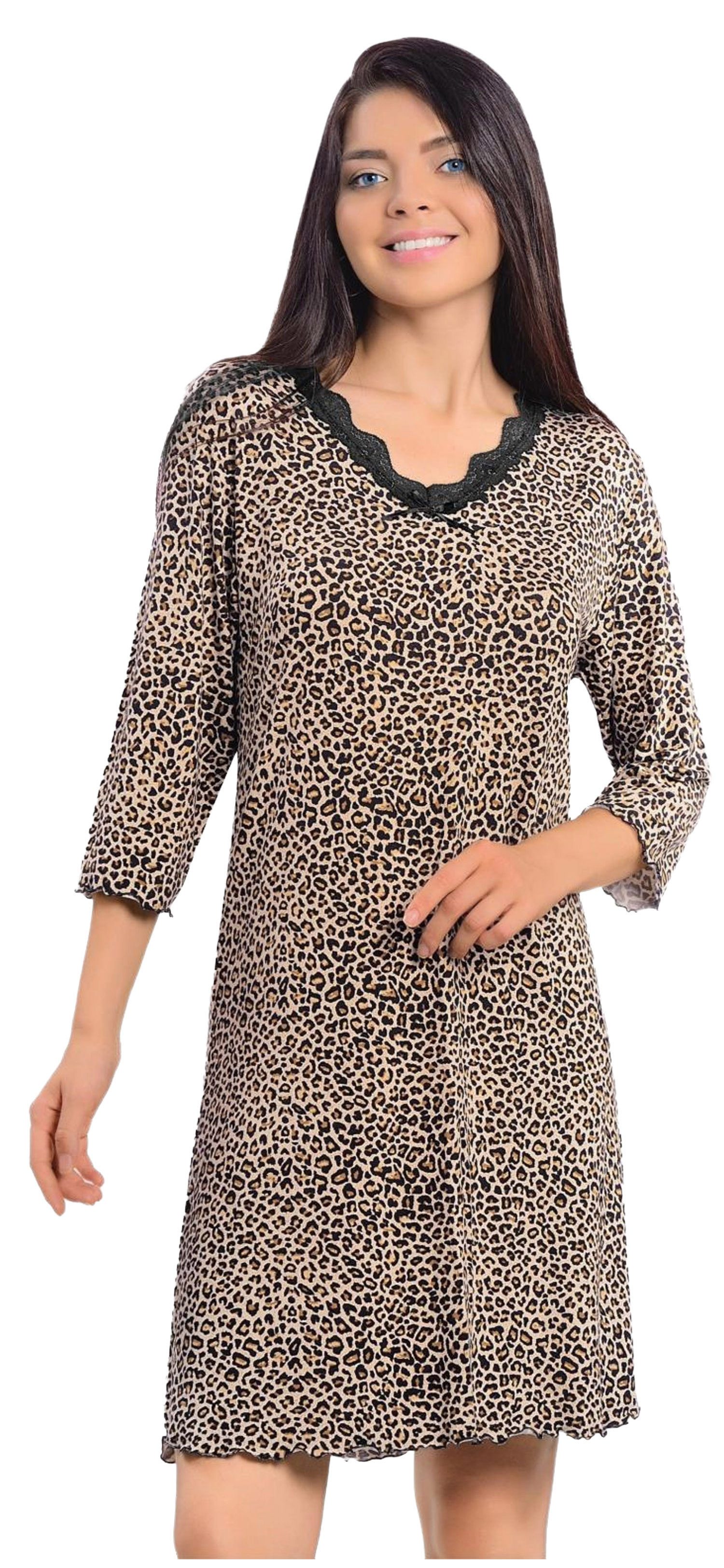 Vienetta Nachthemd Damen Schlafshirt Animalprint (1-tlg) Modisches Design günstig online kaufen