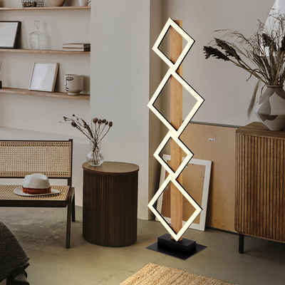 Globo LED Stehlampe, LED-Leuchtmittel fest verbaut, Warmweiß, Stehlampe Wohnzimmerleuchte LED Quadrate Holzoptik schwarz H 103 cm