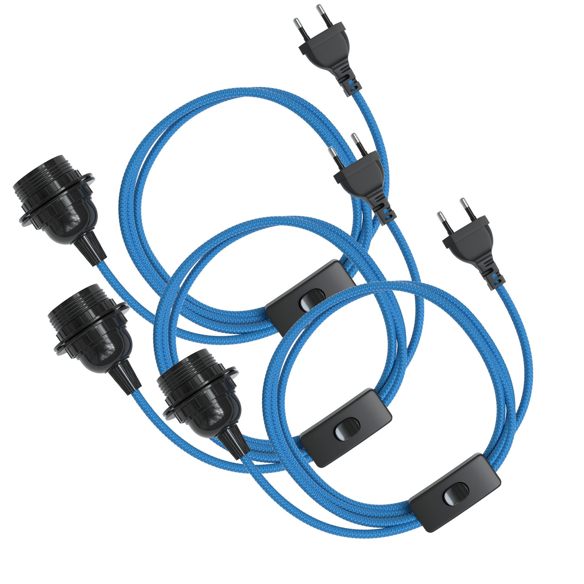 EAZY CASE Lampenfassung 3x E27 Lampensockel 5m Kabel & Schalter DIY Lampen, (3-St), Lampenaufhängung für Pendelleuchten E27 Fassung 5m Lampenkabel Blau