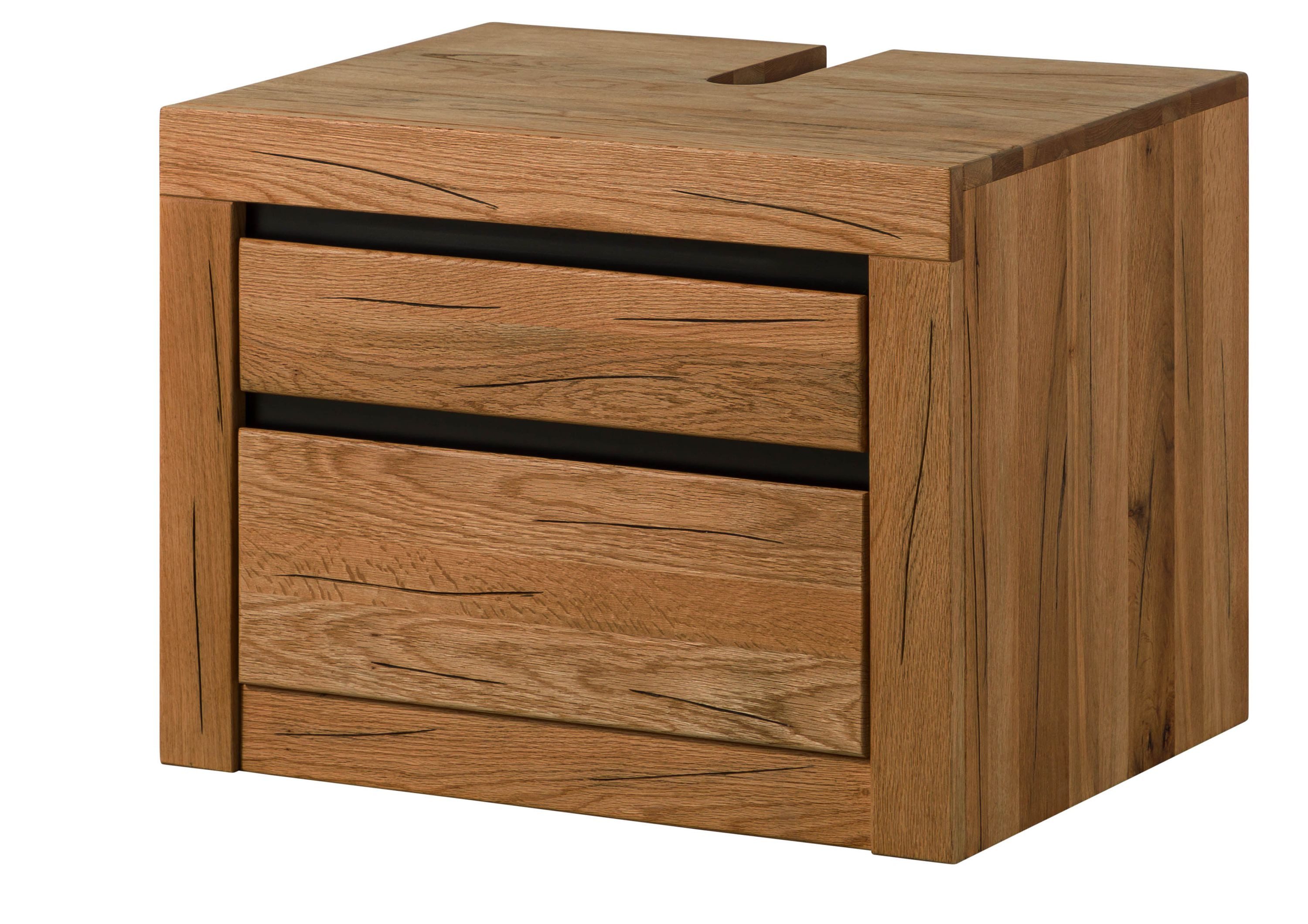 Massivmoebel24 Waschbeckenunterschrank MONTREUX (Wildeiche / Zerreiche 70x50x52 natur geölt MONTREUX #50) Wildeiche / Zerreiche 70x50x52 natur geölt MONTREUX #50