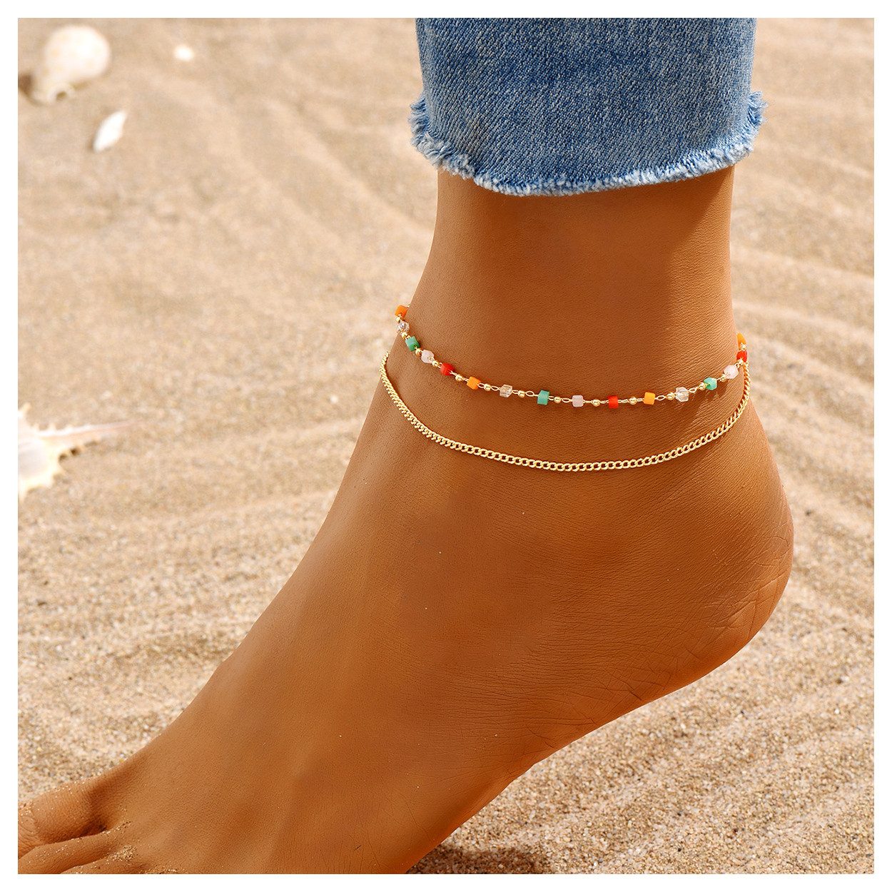 KARMA Fußkette Fußkettchen Damen vergoldet bunt Sommerschmuck (Abendmode Ac günstig online kaufen