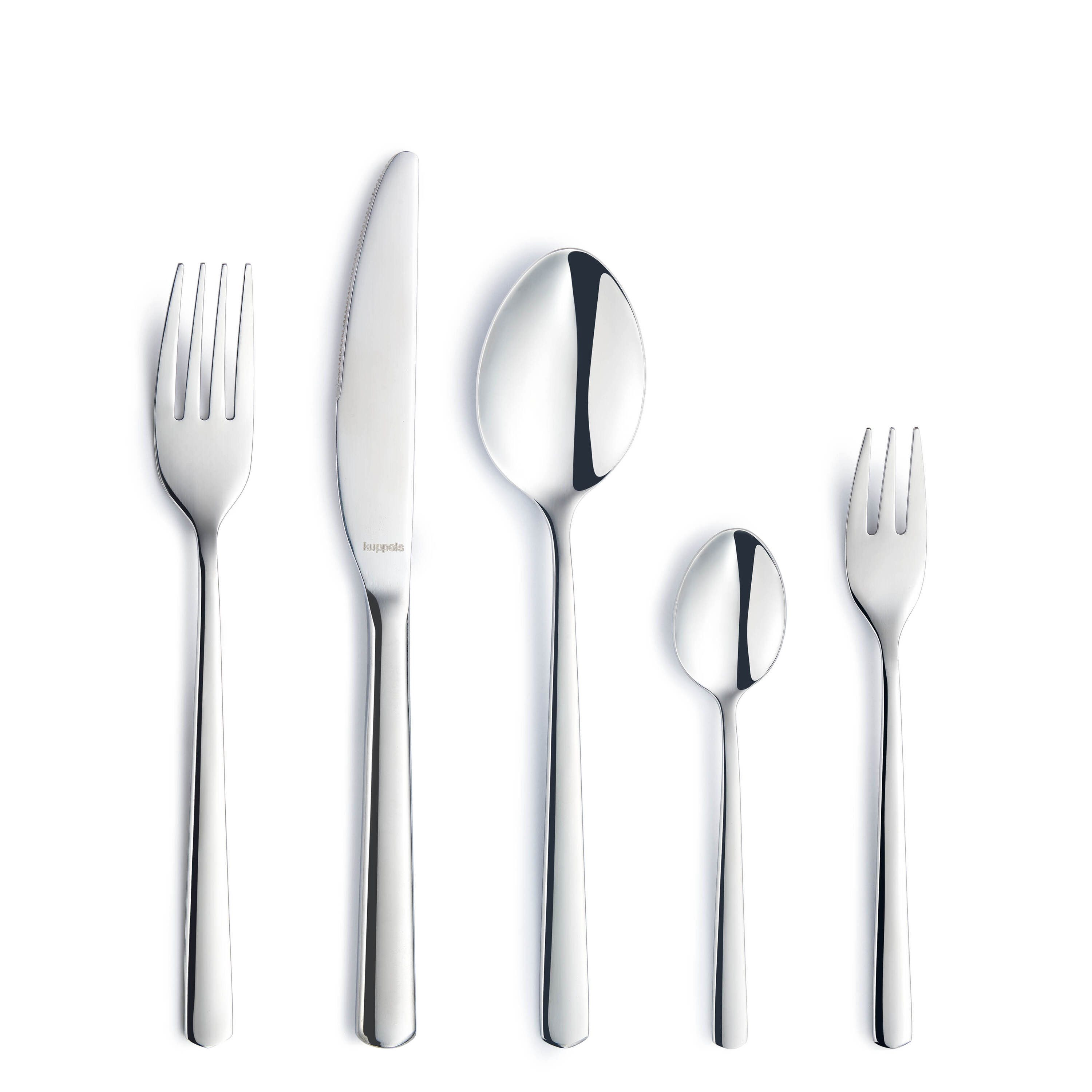 Kuppels Besteck-Set LANA geradliniges Design, sanft abgerundete Form, 12-fach gedeckt (60-tlg), 12 Personen, Edelstahl Rostfrei 18/10, spülmaschinenfest, schlichtes Besteck mit einer scharfen Messerklinge