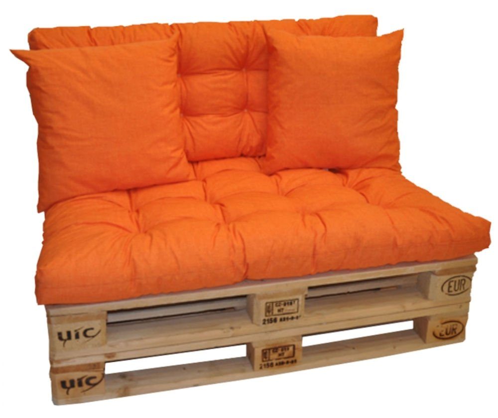 Rattani Palettenkissen Polster Kissen für Palette Europalette Orange, Set Sitz und Rückenkissen + 2 Zierkissen