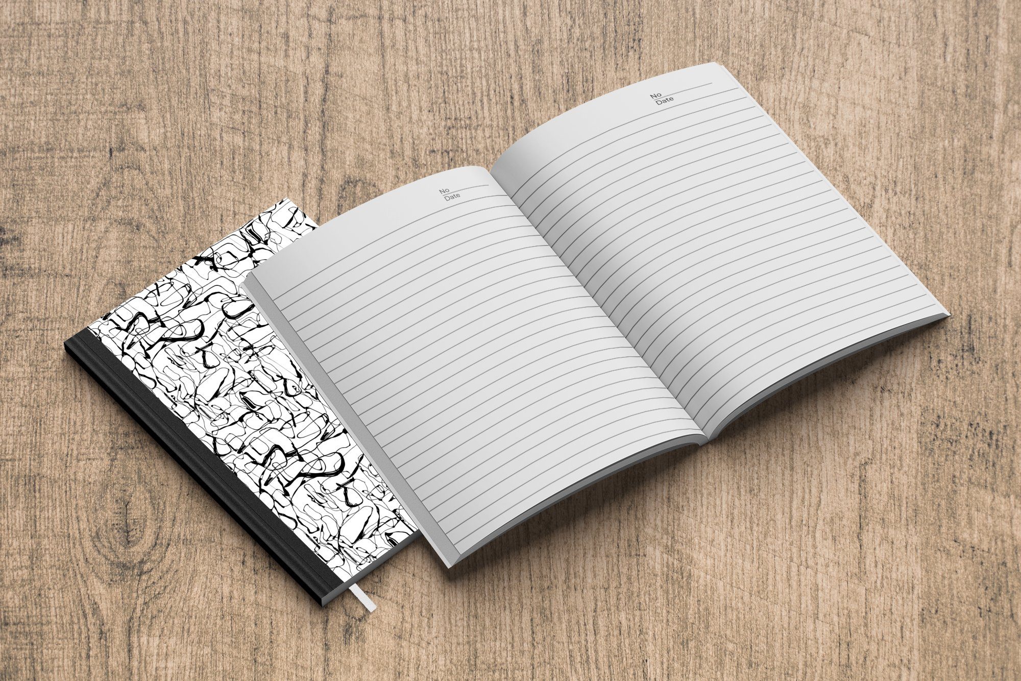 Abstrakt Merkzettel, Tagebuch, Linienkunst - - Seiten, Schwarz Notizheft, und Notizbuch Journal, 98 A5, MuchoWow - Weiß, Muster Haushaltsbuch