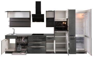 HELD MÖBEL Küchenzeile Tulsa, ohne E-Geräte, Breite 380 cm, schwarze Metallgriffe, MDF Fronten