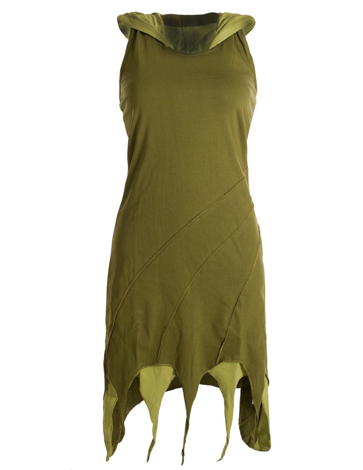 Vishes Neckholderkleid Kapuzen Lagenlook Zipfel-Neckholder aus Baumwolle Hippie, Goa, Elfen Kleid olive