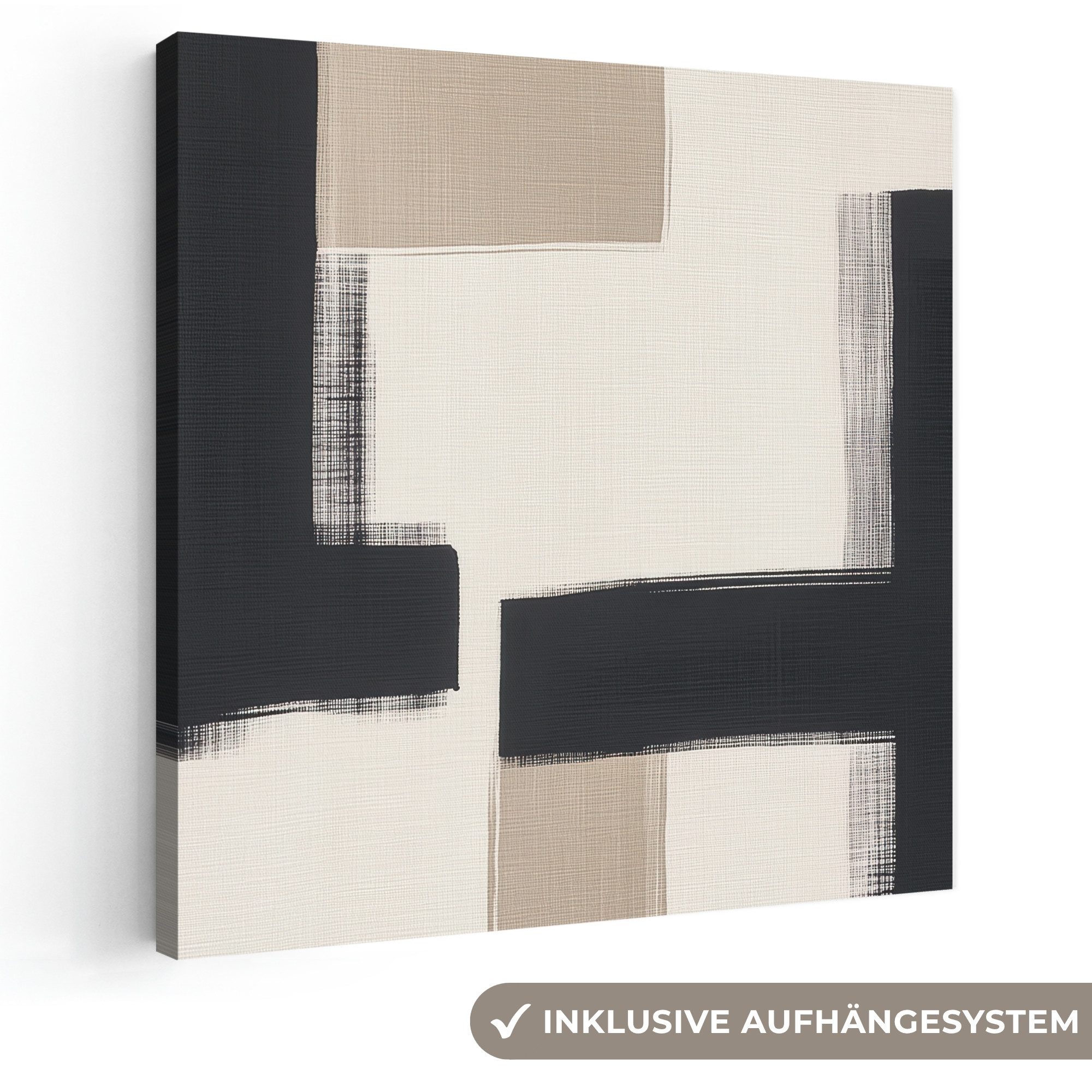 OneMillionCanvasses® Leinwandbild Schwarz - Abstrakt - Japanisch, Fotodruck (1 St), Wandbild, Deko Schlafzimmer Wohnzimmer Flur 20x20 cm